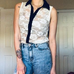 Rose Print Black & White Lace Blouse